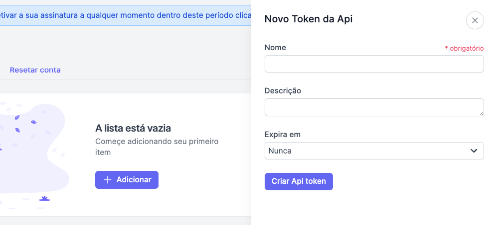 Adicionar chave de API