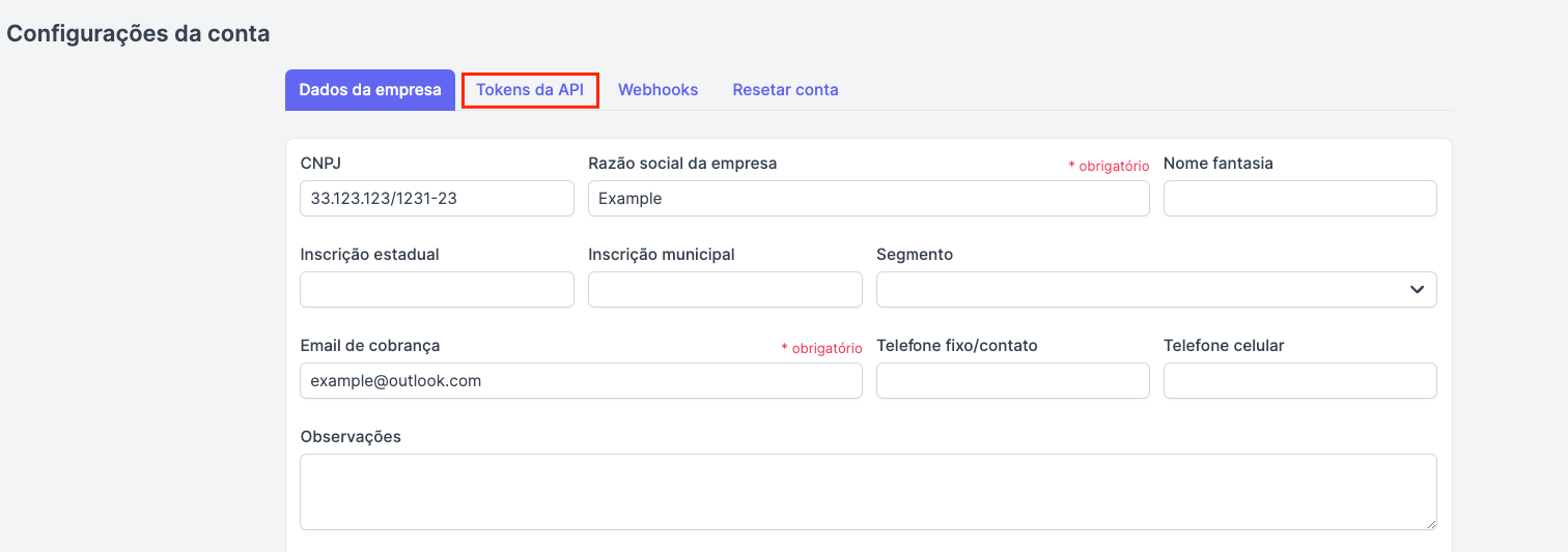 Adicionar chave de API
